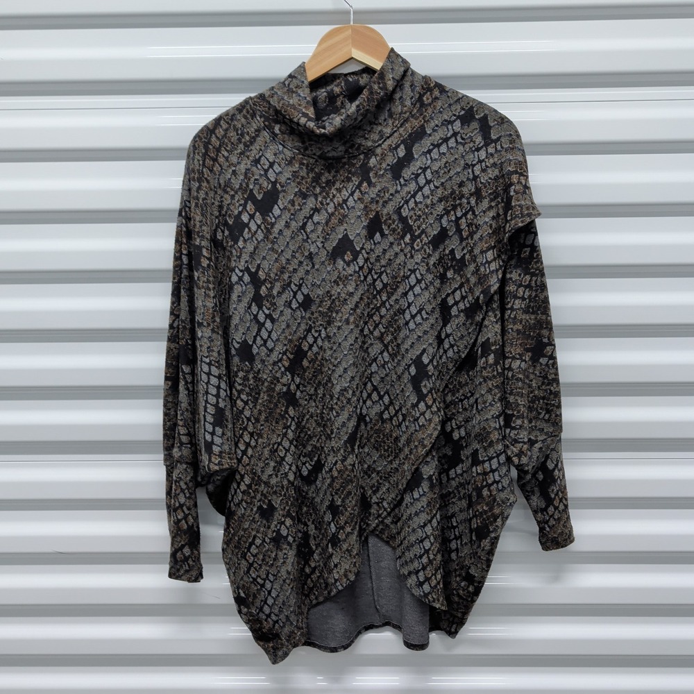 Nally & Millie L/XL Womens Snakeskin Cowl Neck Crossover Asymmetrical Top Brown — photo 2